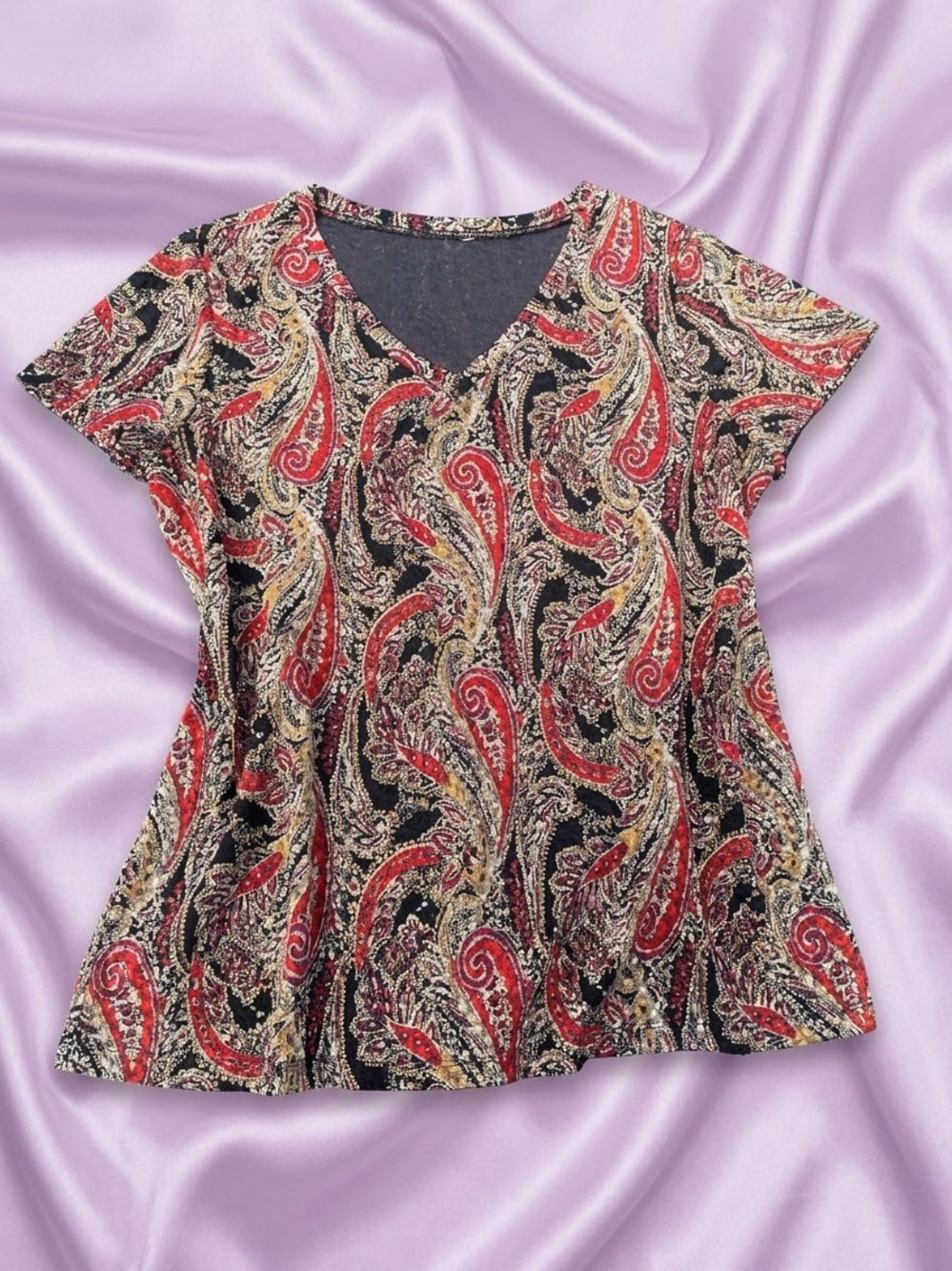 Vintage Paisley V-Neck Short Sleeve Top | Y2K / Whimsigoth / Boho